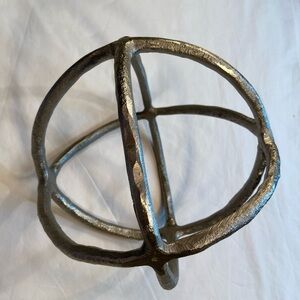 Silver tone color metal orb, globe, sphere, object‎ of art, table top decor